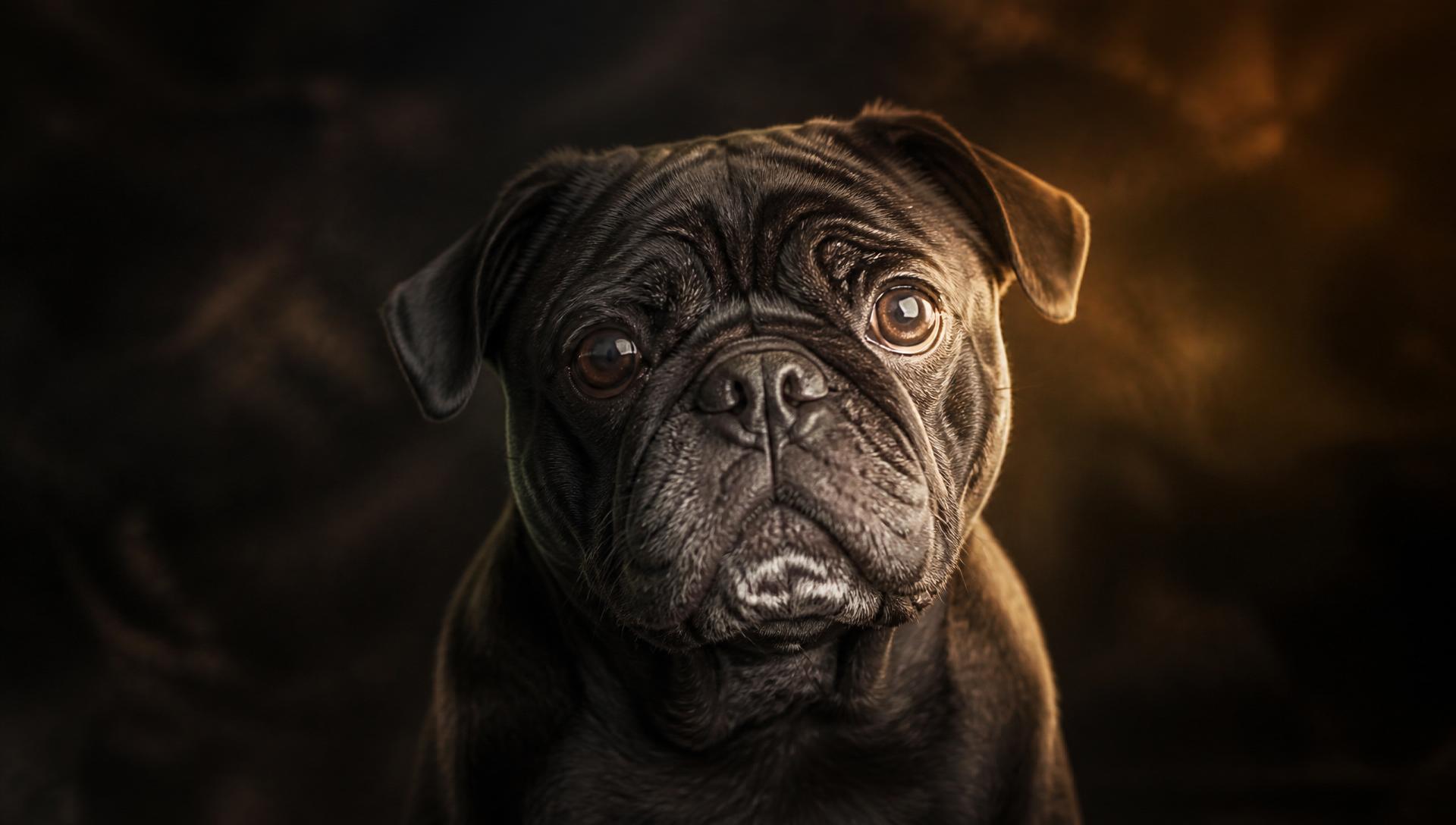 A rescued dog with soulful eyes looking directly at the camera